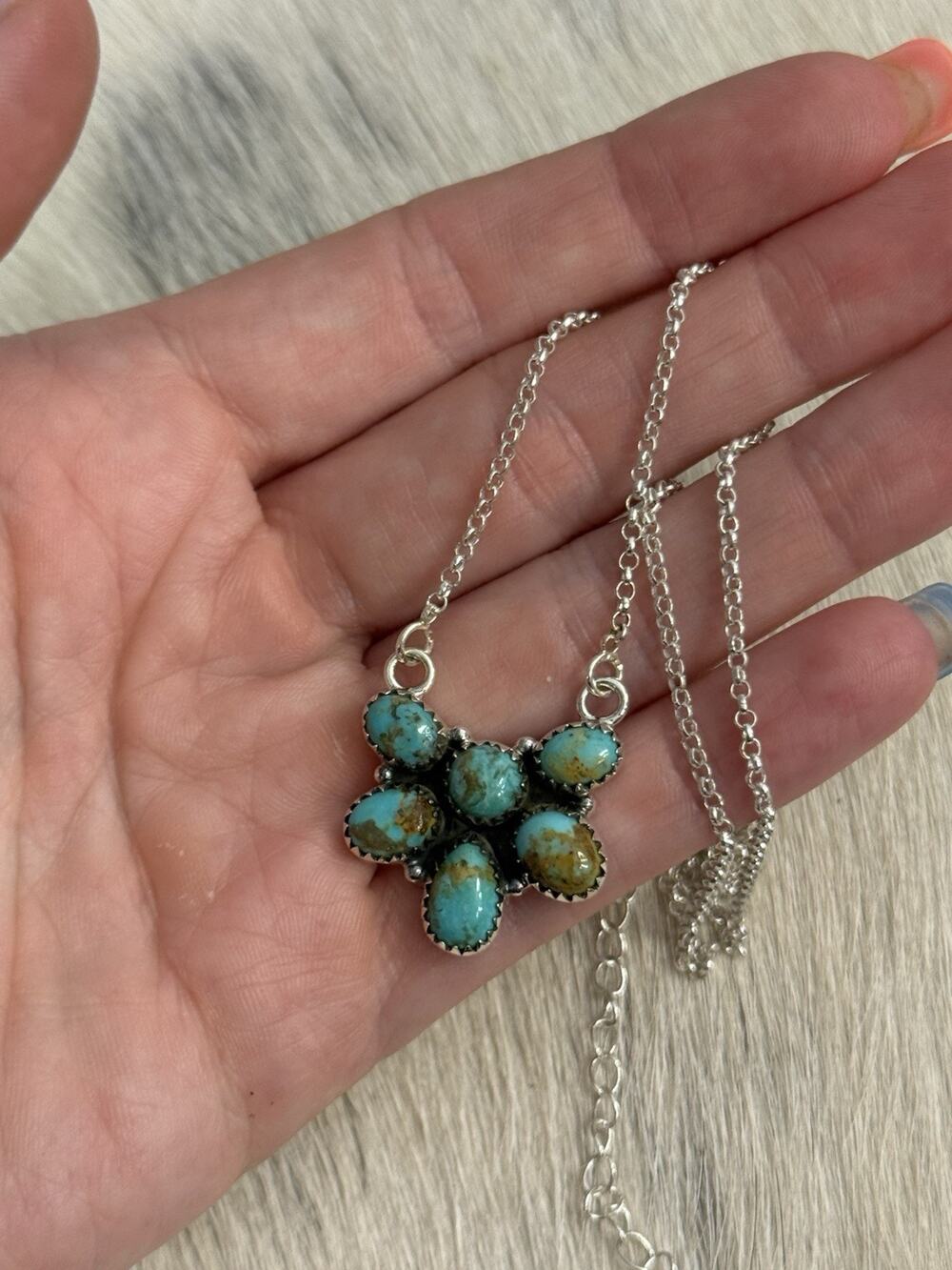 Sterling Silver Number 8 Blue Turquoise Multi-stone Half Cluster Bar Necklace
